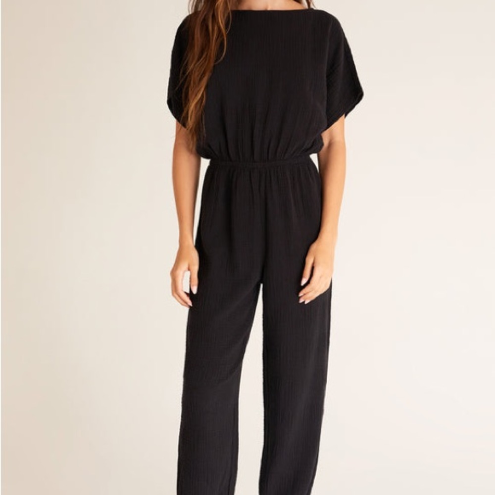 Z Supply Black Textured Wide-Leg Jumpsuit